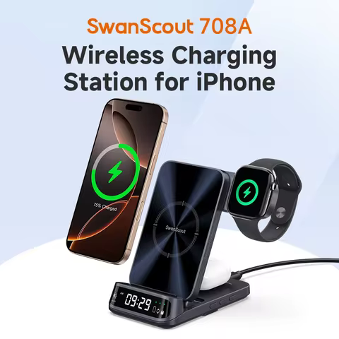 SwanScout 708A Charging Station for iPhone 17 Pro Max 16 15 14 Wireless Charger for Apple Watch 11 1
