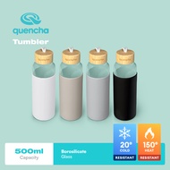 QUENCHA 12oz & 17oz Glass Water Bottle with Silicone Sleeve Bamboo Lid Leak-Proof Heat Resistant Gla