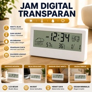 Jam Digital Transparan Unik Meja Alarm LCD Besar Thermometer Hygrometer Weather Station Suhu Kelemba