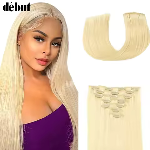 Highlight P27/613 P6/613 P8/613 #613Blonde Straight Clip In Hair Extensions Human Hair 7 Piece/Set I