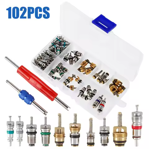 102Pcs R12 Valve Core Remover Tool Installer Metal Air Conditioner Valve Stem Core Dismantling Tool 