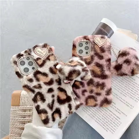 Leopard Plush Love Pendant Silicone TPU Cases For Samsung Galaxy S23 A03 A13 A23 A53 A73 A3 A5 A7 A8