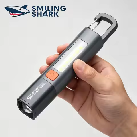 SMILING SHARK Outdoor Flashlight Portable Strong Lights Variable Focus with Hook for Home Camping Fi