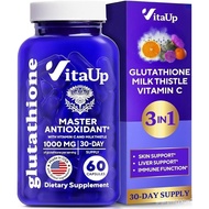 Reduced Glutathione Supplement 1000mg - USA Made Glutathione Capsules with Vitamin C & for Liver Car