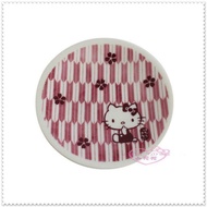 ♥小花花日本精品♥Hello Kitty 坐姿 吸手指 櫻花 紅色 圓形陶瓷小碟盤 11250302