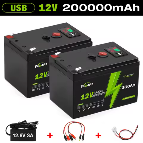 12V 200Ah Lithium LiFePO4 Deep Cycle Battery, 4000+ Cycles Rechargeable Battery for Solar/Wind Power