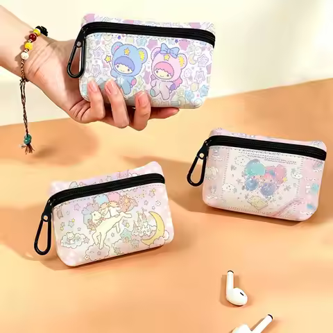 L-Little-Twin-Stars Dreamy-Kawaii Multifunctional Oxford Cloth Small Pouch With Hook Mini Coin Walle