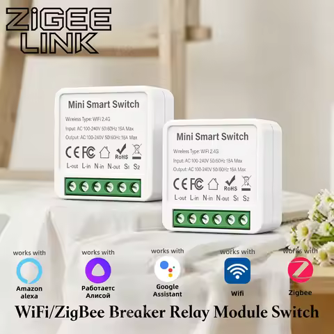 WIFI/ZigBee Smart Mini Smart Light Switch 2 Way Control Breaker Relay 16A Smart Life APP Voice Contr