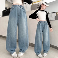 Stone-embellished Down-Leg Jeans for Girls with Big Size 14 - 45Kg with Cute Stones QD19