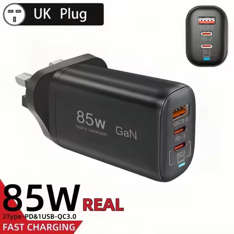 85W UK Plug GaN Type C Charger USB QC3.0 For Laptop Ipad PPS PD 65W Fast Charge For Samsung Xiaomi i
