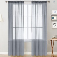 FLS Sheer Curtains Living Room Rod Pocket Window Curtain Panels Bedroom Semi Sheer Voile Curtains Grey (39''Wx98''L,2 Panels)