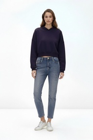 VIVISDRESS - Vintage-Wash Baggy Jeans กางเกงยีนส์ผู้หญิงทรงสกินนี่สีดำเอวยางยืดสไตล์ลำลอง - แฟชั่นสต