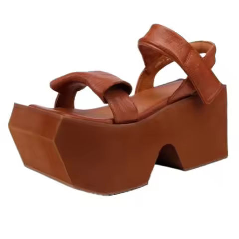 Myjyjz 9.5cm Cow Genuine Leather Women Summer Flats Hollow Platform Wedge Pumps ZIP Shoes Luxury Kne