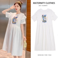 24.5.222022Maternity Spring Korean Version Casual Plus Size Dress Mid-Length Day Round Neck Short-Sleeved T-Shirt Dress