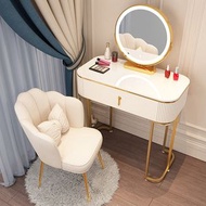 高級感輕奢風化妝台（F80白桌+鏡+花瓣椅）
