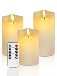 3入組無火柱狀蠟燭，電池操作的LED蠟燭具有定時器和遙控器，外殼是4英寸、5英寸和6英寸的真蠟殼，非常適合節日婚禮家居晚餐桌子裝飾