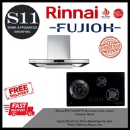 Rinnai RH-C91A-SSVR Electronic touch control  Chimney Hood + Fujioh FH-GS5035 SVGL Black Glass Gas Hob With 3 Different Burner Size BUNDLE DEAL - FREE DELIVERY