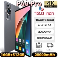 P60 Pro 12.0" Tablet PC: Snapdragon 888 CPU, 16GB RAM + 512GB ROM, 20000mAh Battery, 2K IPS Full Vie