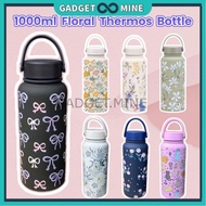 1000ML Termos Botol Corak Bunga Tahan Sejuk Stainless Steel Thermos Bottle Flower Vacuum Flask Tumbl