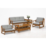 [特價]ASSARI-北海道全柚木1+2+3人沙發+大小茶几(含2椅凳)淺棕色