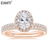 EAMTI 1.5CT 925 Sterling Silver Rings Rose Gold Sets Oval Cut CZ Engagement Rings Cubic Zirconia Bri