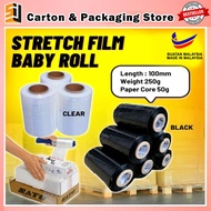 Baby Roll Stretch Film Mini Stretch Film Shrink Wrap Wrapping 100mm x 250g (Transparent / Black)