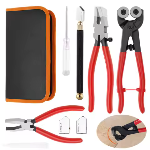Glass Cutting Tool Kit Glass Running Pliers with Curved Jaws,Tile Nippers Glass Cutter Kit for Glass