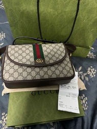 Gucci 專櫃新款 OPHIDIA 經典綠紅綠 724704 復古翻蓋 郵差包 肩背包 斜背包