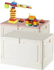BOSEDSANG Folding Storage Box with Building Lid for Duplo Blocks (2 Pack Pink+White)