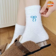 INTOO Mink Velvet Socks, Sweet Bow Thickened Plush Socks, Cozy Wear Hairy Cozy White Color Fluffy So