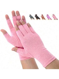 1對男女通用手套,壓縮手套,觸控手套,多功能半指手套,可提供暖和和腕部支撐