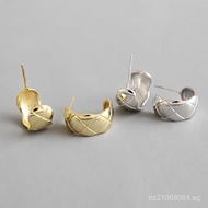 Minimalist style S925Diamond-shaped Personality Simple Earrings for Women, Pure Silver Plaid Korean 