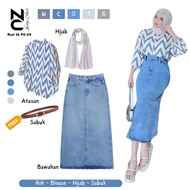 KEMEJA Trendy Women's Oneset (women's shirt + women's jeans skirt + pashmina ceruty hijab) NC036