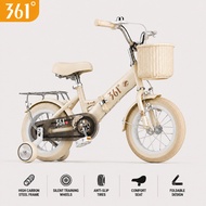 361° Kids Foldable Bike 12 14 16 Inch High Carbon Steel Frame Training Wheels Basket for Boys Girls