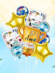 Set de 9 globos de aluminio para el Día del Padre con la frase "Te Quiero Papa", que incluye globos de aluminio con las palabras "Heroe Papa", "Papa Te Quiero" y estrellas doradas, ideal para regalos del Día del Padre y decoración de fiestas de cumpleaños