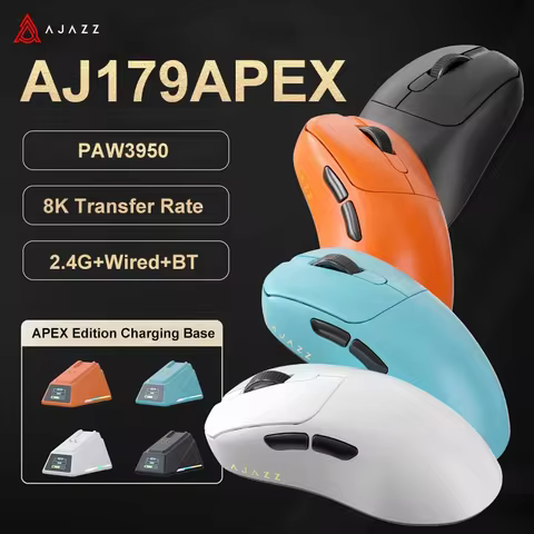 AJAZZ AJ179 Apex Gaming Wireless Mouse PAW3395 with RGB Charging Base Ergonomic AJ179 Pro Gamer Mous