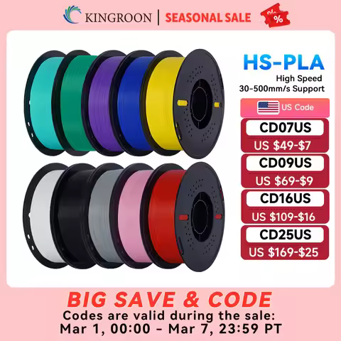 KINGROON High Speed PLA Filament 1.75mm New HS-PLA 3D Printer Filament For 30-500mm/s Fast Printing 