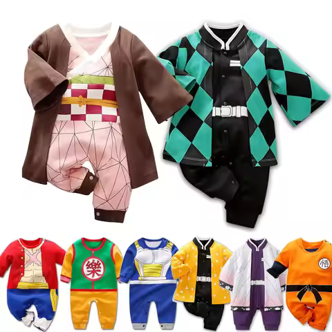 0-18 Months Anime Baby Rompers Newborn Cosplay Costume Infant Akatsuki Nezuko Tanjirou Cotton Clothe