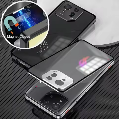 ROG Phone 8 Pro ROG8 Case Luxury Aluminum Alloy Bumper Frame Magnet Closed Metal Back Cover For Asus
