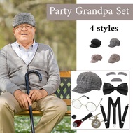 1920s Vintage Grandpa Gangster Cosplay Accessory Set Old Man Outfit Beret Hat Glasses Party Costume 