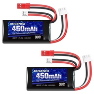 URGENEX 7.4V Lipo Battery 2S 30C 450mAh Rechargeable Lipo Battery with JST & PH2.0 Plug SCX24 Small 