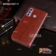 Leather Case Flip Infinix Hot 11 Flip Cover Kulit Sarung Buku