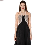 Elegant Wedding Jacket Wraps Grey Navy Black Lace Shrug Bridal Bolero Jacket Coat Short Sleeve Women