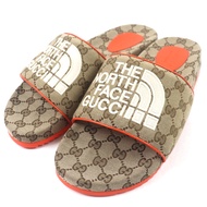全新未使用 GUCCI THE NORTH FACE GG 帆布和皮革拖鞋，ブラウン橙色，10 碼，義大利製造，附鞋盒和防塵袋。