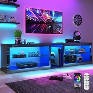 80in High Gloss Led Tv Stands W/power Outlet,60,000-colors Lighting For 80 85 90inch Tv,modern Black