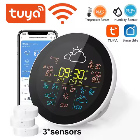 Tuya WiFi Intelligent Weather Clock 3-Day Weather Forecast Weather Station Wireless Thermometer Hygr