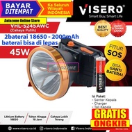 Senter kepala 45w cahaya putih VISERO VHL-5245 45w 2baterai lepas18650