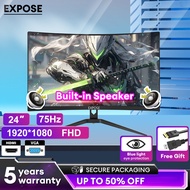 Monitor Curved Monitor PC 24 Inch 75Hz PC Gaming Monitor LED Display Computer Monitor Built-in Speak