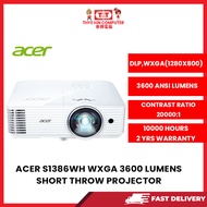 ACER S1386WH WXGA 3600 LUMENS SHORT THROW PROJECTOR WXGA 1280*800 20000:1  3.1KG