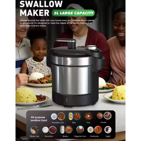 5L Electric Automatic Fufu Maker Machine with Heating Function, Commercial Swallow Food Mixer for Po